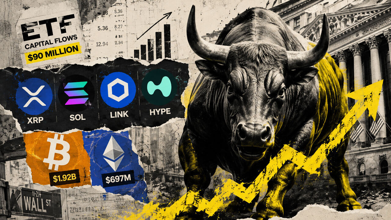 „Wall Street“ ką tik išleido beveik 90 milijonų dolerių į altkoinus, kai XRP, SOL ir HYPE kaina padidėjo