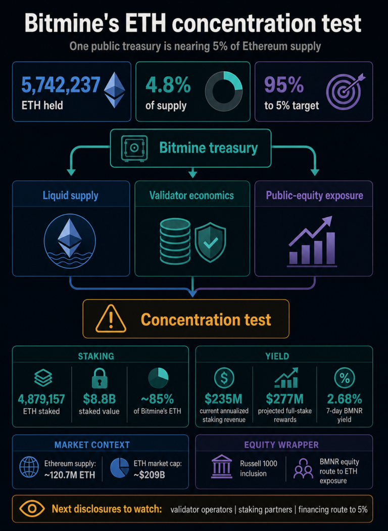 BitMine artėja prie 5 % Ethereum pasiūlos su dideliu ETH iždu